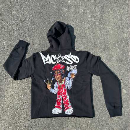 PW RED PAINTER CROPPED HOODIE